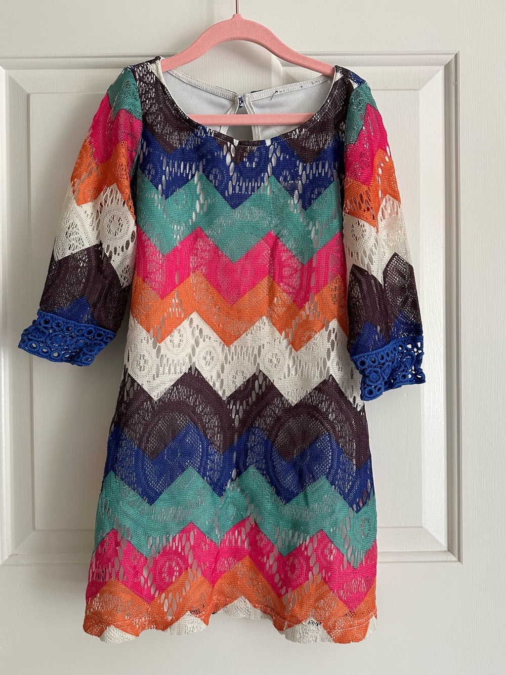 Colorful Chevron Lace Shift Dress, kids size 7
